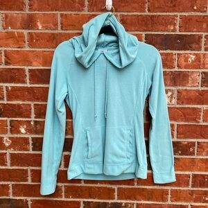 Columbia Womens XS Turquoise Fleece Hooded Shirred Back Pullover Sweater